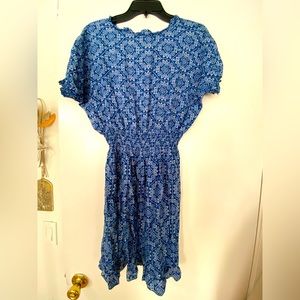 Knee length blue cotton casual dress, size S/M